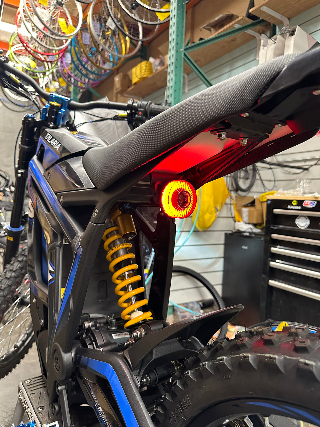 Project 9 designs functional brake light for the talaria mx4! Gets brighter as the brakes are pulled. Perfect safety upgrade for your Talaria! 